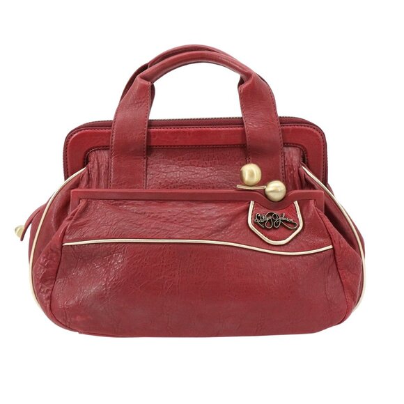 Betsey Johnson Y2K Vintage Deep Red Leather Satchel Tote Bag Purse Rare HTF - Picture 1 of 12